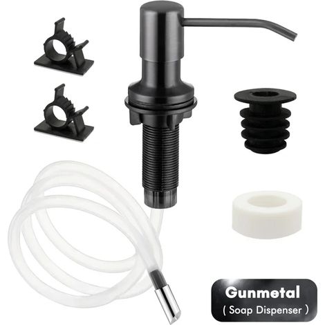 Distributeur de savon liquide 500 ml (gris anthracite) avec tube d'extension, fixation évier, en acier inoxydable, pompe à pression pour évier de cuisine. (1/5)