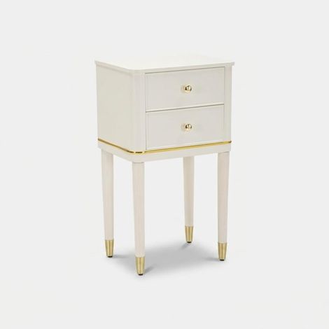 Mesita de noche de madera con 2 cajones para dormitorio Camille - Blanco (1/5)