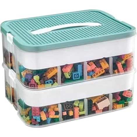 Boîte de rangement triple pour Lego, briques de construction, compartiments de rangement, boîtes empilables, jouets, rangement avec couvercle, boîtes empilables, plastique, boîtes de tri, petites (1/5)