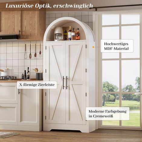 Meuble courbe 170x70x35 cm, idéal comme buffet de cuisine, vaisselier ou cave à vins, avec étagère supérieure et plateau ouvert. Parfait pour cuisine, salle à manger, séjour et chambre. Blanc. (1/5)