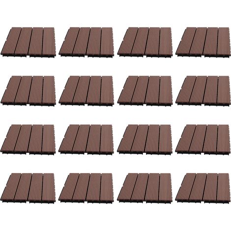 16-teiliges Set ineinandergreifender Terrassenfliesen für den Innen- und Außenbereich, wasserfest, einzelne Holzlatten, M-Typ, gerade Maserung (1/5)
