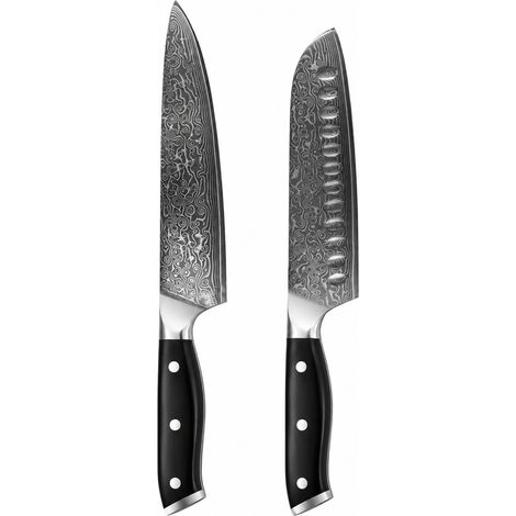 Couteau de chef Santoku en acier Damas VG10 noir, couteau de cuisine, 36 × 4,5 × 2,5 cm, 242 g – Livraison gratuite (1/5)