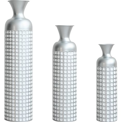 Vaso da terra in metallo argento 3 pezzi con rilievo a pois 49,5/66/84 cm (1/3)