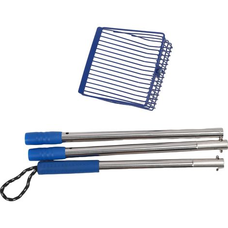 Recogedor de excrementos de animales de metal largo con 3 secciones desmontables, pala multifuncional para gallinas, hurones y perros salchicha, color azul.