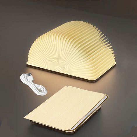 Lampe rechargeable tricolore en bois (érable), 12 cm. Pliable et magnétique, éclairage d'ambiance LED pour la maison et la bibliothèque. (1/5)