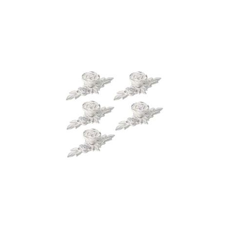 Set di 5 pomelli decorativi per mobili Euro Rose con placca posteriore, pomelli per cassetti floreali color avorio, pomelli per ante di mobili, maniglie per cassetti bianco avorio