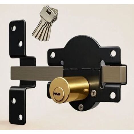 BUNTHAUS Serrure de portail longue portée 70 mm, double verrouillage, en acier inoxydable, pour portail en bois, 5 clés