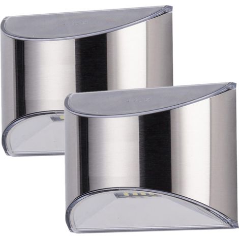 Set aus 2 wasserdichten Solar-Wandleuchten aus Edelstahl für den Außenbereich mit 4 LEDs zur Beleuchtung von Garten, Zaun, Stufen und Treppen.