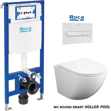 Bâti-support ROCA Duplo pack réservoir encastrable et plaque PL1 Blanc BR avec WC suspendu ROUND SMART Blanc 52 cm Tornade 3.0 par KP (1/3)