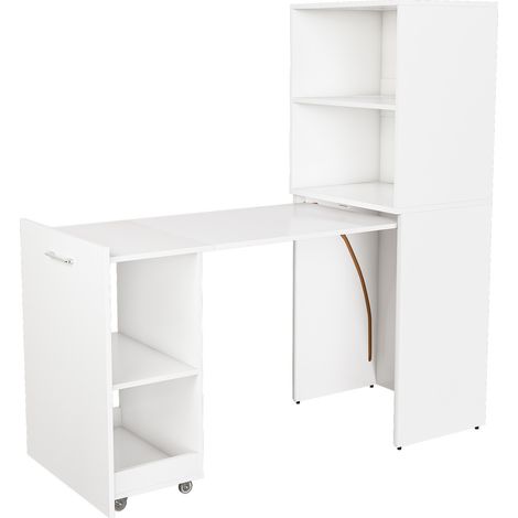 Scrivania allungabile con armadio contenitore in MDF bianco 55x40x136 cm MODENUIT (1/5)