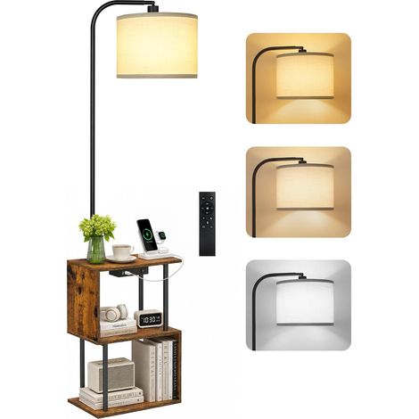 Lampadaire avec Table, Design en S et Ports de Charge USB  Intensité réglable avec télécommande, 3 températures de couleur, USB-A, USB-C et minuteur 1 heure (1/5)