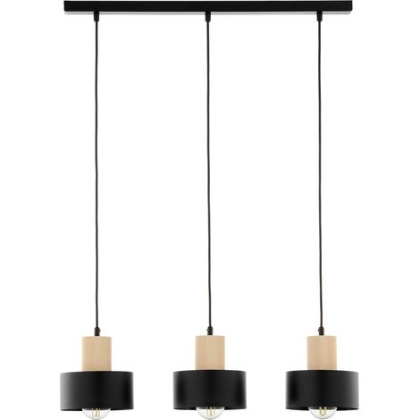 Suspension scandinave à barre noire et bois RIF WOOD Sigma Lighting 3xE27 IP20 (1/5)