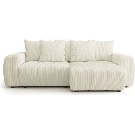 Canapé d'angle convertible réversible 4 places avec coffre de rangement en velours côtelé beige - Rivoli (1/5)