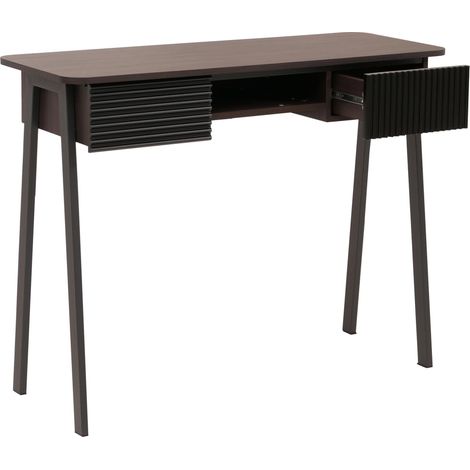 [NON UTILIZZATO] Consolle HHG-111, tavolino da telefono da ingresso, ripiano cassetto MDV melamina metallo 88x110x40cm, color noce