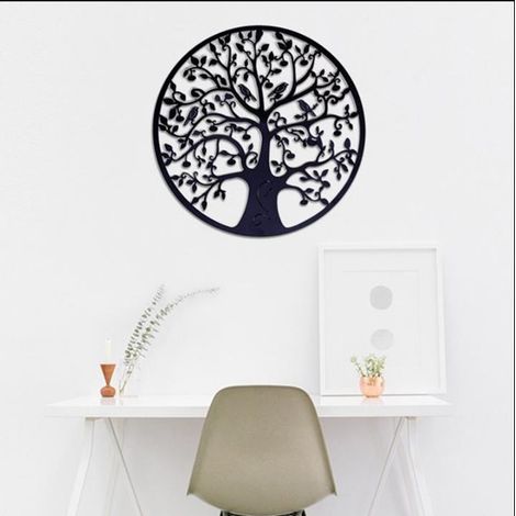 Arbre de vie en métal Décoration murale Ornement Silhouette Art Intérieur pour cadeaux Cadeaux d'extérieur Jardin Décoration d'intérieur,(Noir, 28x28cm) (1/5)