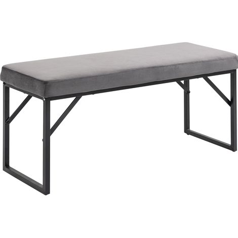 Banco tapizado de terciopelo gris oscuro 100x35x47 cm con estructura de metal y madera HOMVRA (1/5)