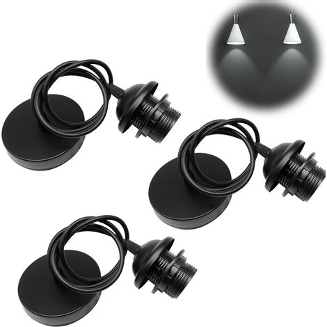 Suspensions de lampe E27, câble réglable de 100 cm avec anneau à vis amovible, suspension de lampe E27 avec anneau à vis, câble textile réglable, noir