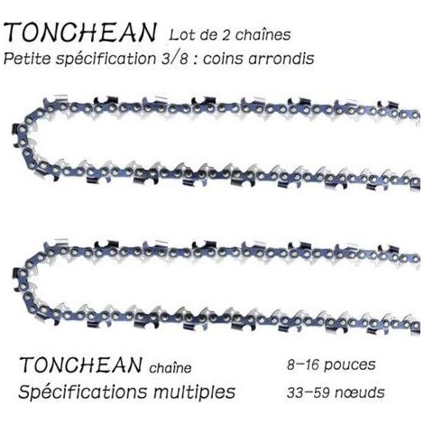 [JAMAIS UTILISÉ]Guide et chaîne pour tronçonneuse,Lot de 2 chaînes de tronçonneuse Faible Rebond 3/8"LP 42 maillons pour tronçonneuse (10pouces)Lame à 21 sections——Coins arrondis (1/4)