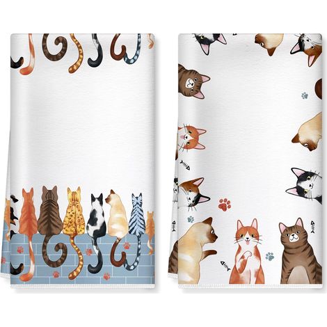 Torchons de Cuisine Amusant Chat Vaisselle Lot de 2, Serviettes de Cuisine Mignon Torchon Vaisselle, Doux Et Super Absorbant Accroche Très Serviettes de Bar 42 X 70 Cm (1/5)
