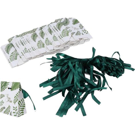 Lot de 50 boîtes cadeaux en papier vert élégant, sachets à bonbons sobres pour mariages et fêtes. (1/4)