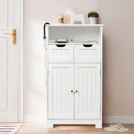 Meuble Salle de Bain Rangement Toilette 60x30x109cm 2 Tiroirs 2 Portes Blanc CWXT2584 DESIGN IN (1/3)