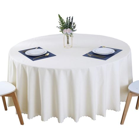 Runde Tischdecke 130 cm Beige Schmutzabweisend Baumwoll-Leinen-Mischung Wasserfest Pflegeleicht