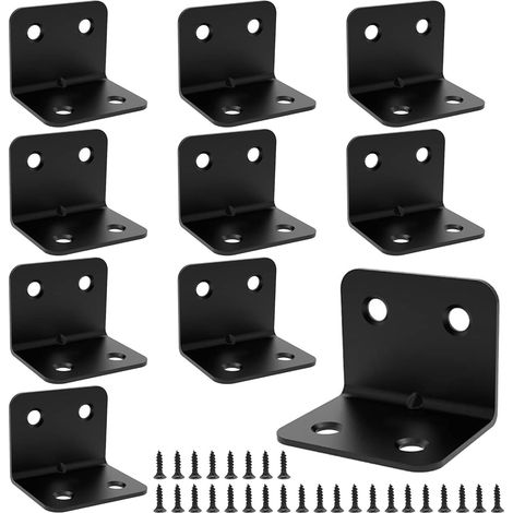 10 Pièces Equerre de Fixation, 38x30x30mm Connecteur d'Angle, Noir Équerre d'Assemblage en Acier Inox, Équerres de Plaque Perforée, avec 42 M4 Vis, pour Cadre en Bois, Meubles, Bibliothèque, Armoire (1/5)