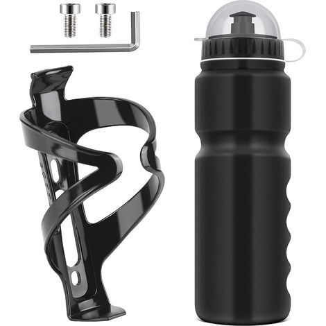 Bicycle Water Bottle Holder with BPA-Free 800ml Bottle, Glossy Black, Sturdy, Cup Holder for Road and Mountain Bikes, Black (1/4)
