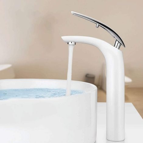 Robinet de Salle de Bain Blanc Mitigeur Lavabo Salle de Bain Mitigeur Monocommande Salle de Bain Mitigeur Eau Froide et Chaude Style Moderne Élégant (1/4)