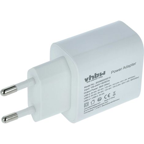 vhbw Netzteil / Ladegerät kompatibel mit Apple iPad mini, 2020, 11 Pro, 2019, 2018 Elektrogeräte - USB-C + USB-A Netzadapter 5 / 9 / 12 / 15 / 20V 38W (1/5)