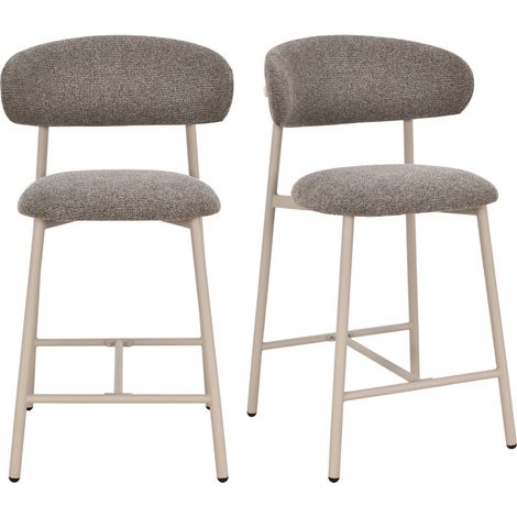 Lot de 2 chaises de bar en tissu pieds beiges H65cm - Marron chiné - Draco (1/5)