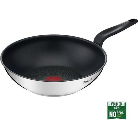 Tefal – Poêle wok 28 cm en acier inoxydable 18/10 – Revêtement antiadhésif titanium – Compatible induction – E3091904 (1/4)