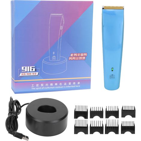 Tondeuse Cheveux Professionnelle Sans Fil Acier Inoxydable - Kit de Coupe Homme avec Accessoires de Toilettage Bleu (1/5)