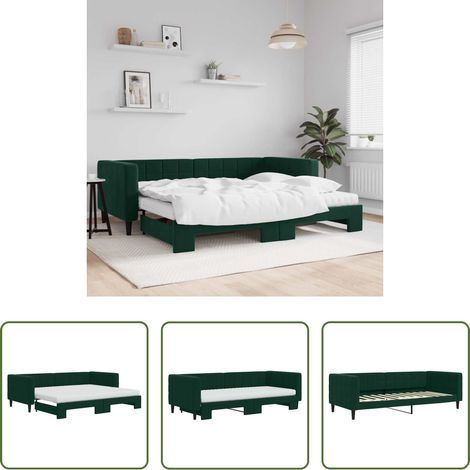 vidaXL Sofa-Bett - Tagesbett Ausziehbar mit Matratzen Dunkelgrün 90x200 cm Samt (1/5)