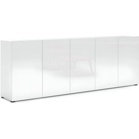 Madia Moderna 5 Ante 225x38x80 cm Bianco Lucido (1/4)