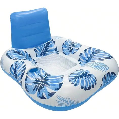 (Bleu) Chaise de natation gonflable avec dossier, siège flottant gonflable d'extérieur, jouet aquatique en PVC pour piscines. (1/3)