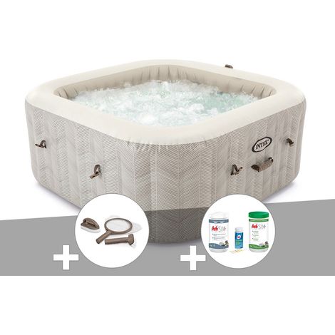 Kit spa gonflable Intex PureSpa Chevron carré Bulles 6 places + Kit d'entretien + Kit de traitement brome