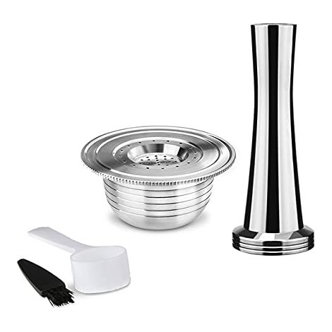 Capsule de café réutilisable en acier inoxydable compatible avec Bialetti, capsule de café rechargeable pour machine à café, avec presse à café (1/5)