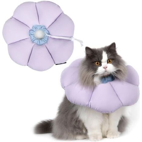 Collar anti-lamido para gatos, ajustable e impermeable, collar de recuperación para gatos, collar de seguridad anti-mordeduras y anti-lamido para la curación, estilo flor morada para todas las estacio (1/5)