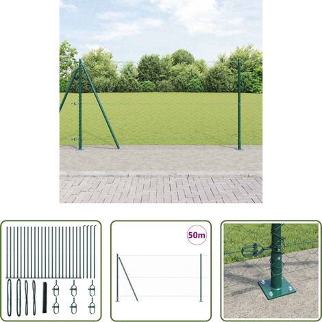 vidaXL Sécurité extérieure - Poteau de clôture. Vert 50 x 1,2 m (maillage de 50 mm) (1/5)
