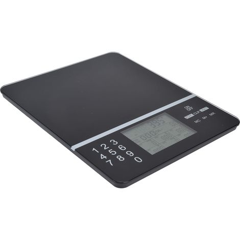Tragbare elektronische Küchenwaage, präzise Lebensmittelwaage, gehärtetes schwarzes Glas, eingebauter Kalorienzähler, batterielos (1/5)