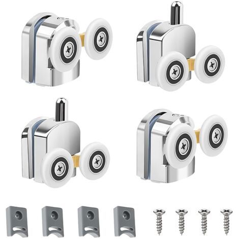 Roulettes de Porte de Douche, Lot de 4 roulettes porte de douche doubles 23 mm, durables et silencieuses, pour portes en verre de 3 à 6 mm d'épaisseur (23 mm) (1/5)
