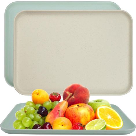 Lot de 2 Plateaux Rectangulaires 30,5x22cm En Plastique PP Pour Thé Café Cuisine (1/5)