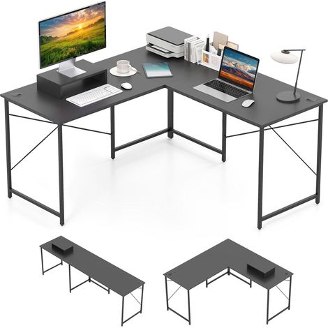 COSTWAY L-Shaped Corner Computer Desk Reversible Study Writing Desk Workstation 2 Person (1/5)