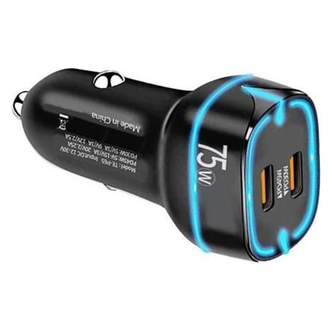 Chargeur Allume-Cigare Double USB-C PD 45W + 30W Rapide pour iPhone iPad - Noir Compatible avec Technologie (1/4)