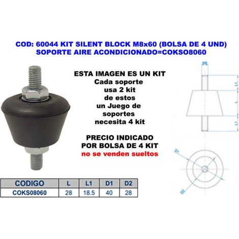 Confezione da 4 - Kit supporti silent block per climatizzatori M8 x 60