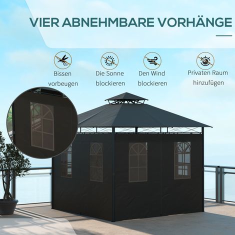 Pavillon de fête 3 x 3 x 2,88 m, gris foncé, tonnelle pour jardin (1/4)