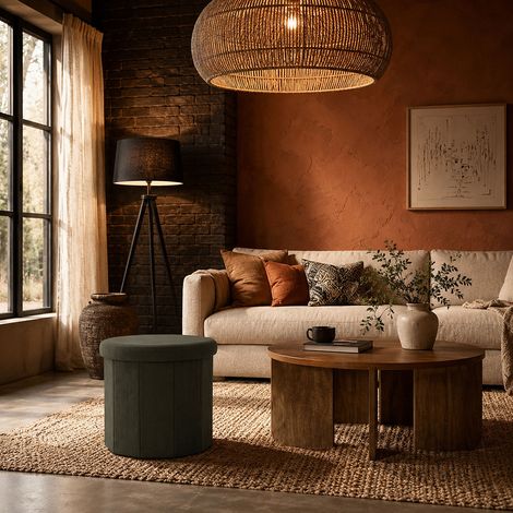 Coffre Pouf Pliable - HOME DECO FACTORY - Jules - Côtelé - Vert (1/5)