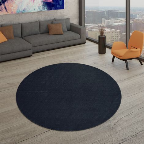 Wohnzimmer Teppich Kurflor Unifarbendes Design Modern Und Zeitlos 200 cm x 200 cm x 12 mm Navy Rund (1/5)