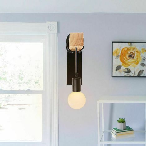 Applique Murale Moderne Luminaire en Fer et Bois E27 pour Chambre Salon Bar Noir - Noir, BLOW (1/5)